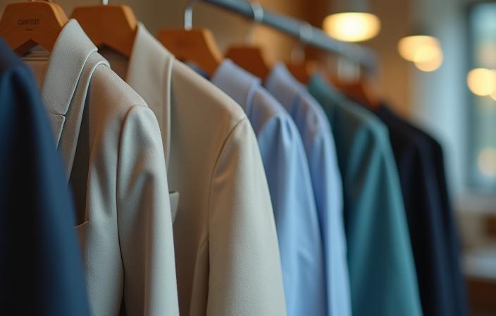 Vêtements soignés suspendus dans un pressing élégant